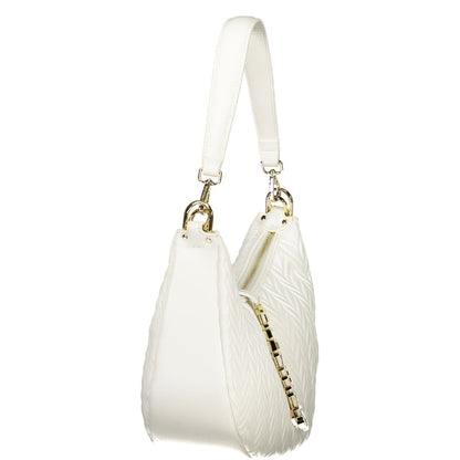Mario Valentino White Leather-Finish Handbag with Gold Accents