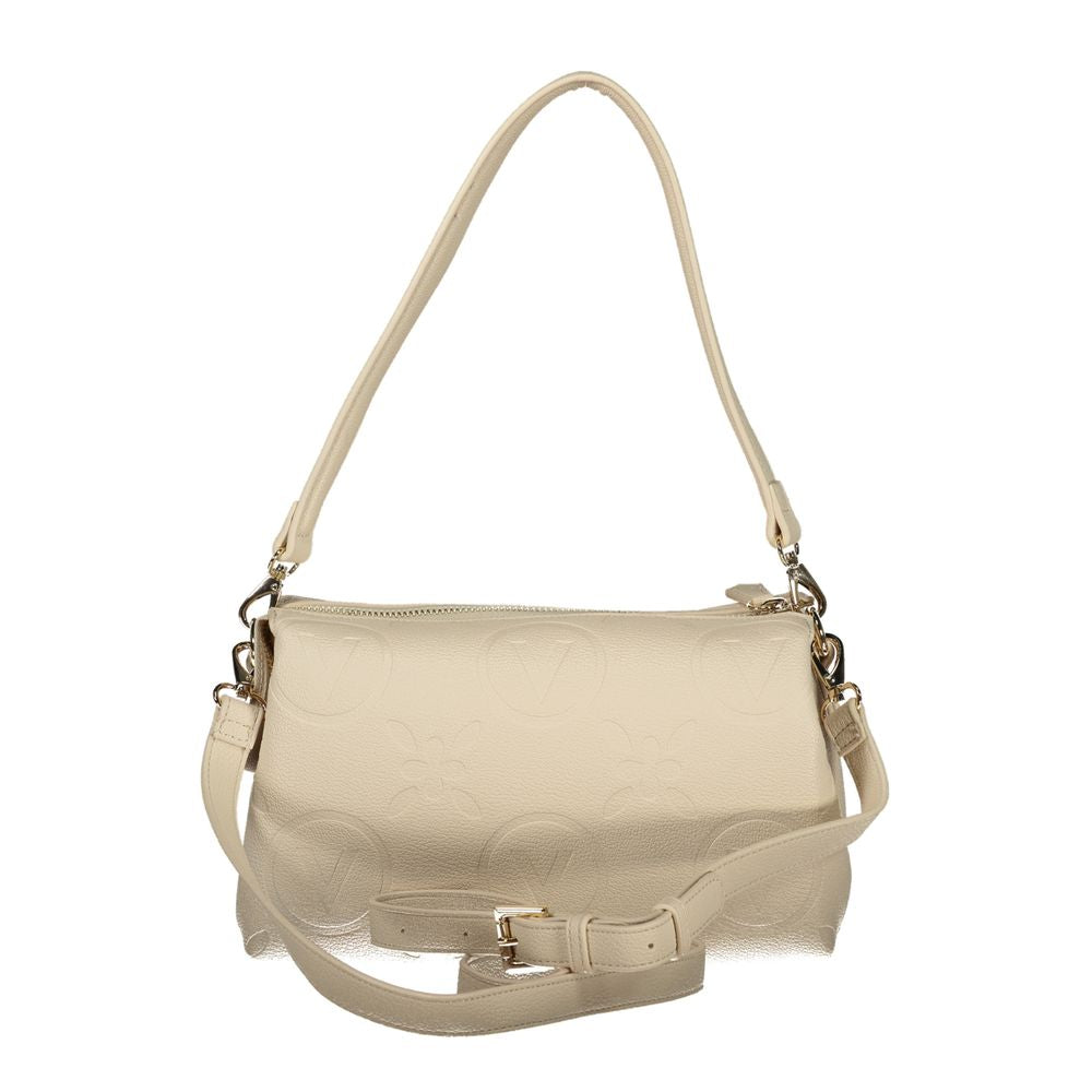 Mario Valentino Beige Leather-Finish Shoulder Bag with Contrasting Details