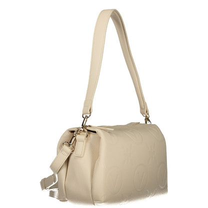 Mario Valentino Beige Leather-Finish Shoulder Bag with Contrasting Details