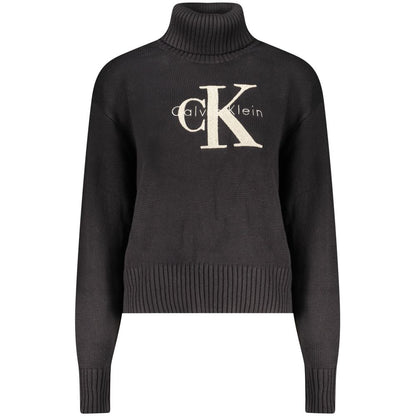 Calvin Klein Black Cotton Sweater - Long-Sleeved Turtleneck with Embroidery