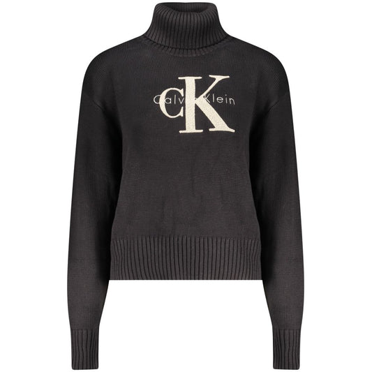 Calvin Klein Black Cotton Sweater - Long-Sleeved Turtleneck with Embroidery