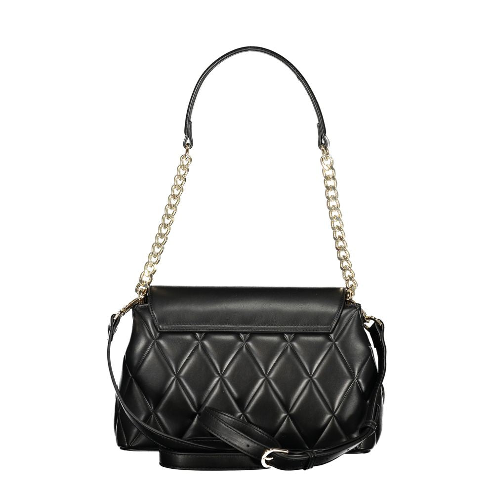 Mario Valentino Black Leather Handbag with Chain Shoulder Strap