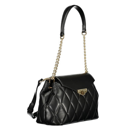 Mario Valentino Black Leather Handbag with Chain Shoulder Strap