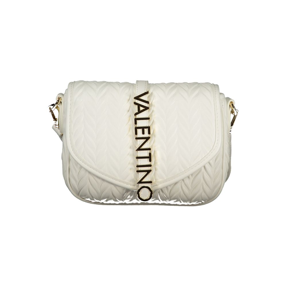 Mario Valentino White Leather-Finish Handbag with Contrast Details