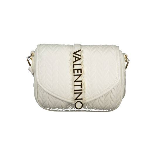 Mario Valentino White Leather-Finish Handbag with Contrast Details