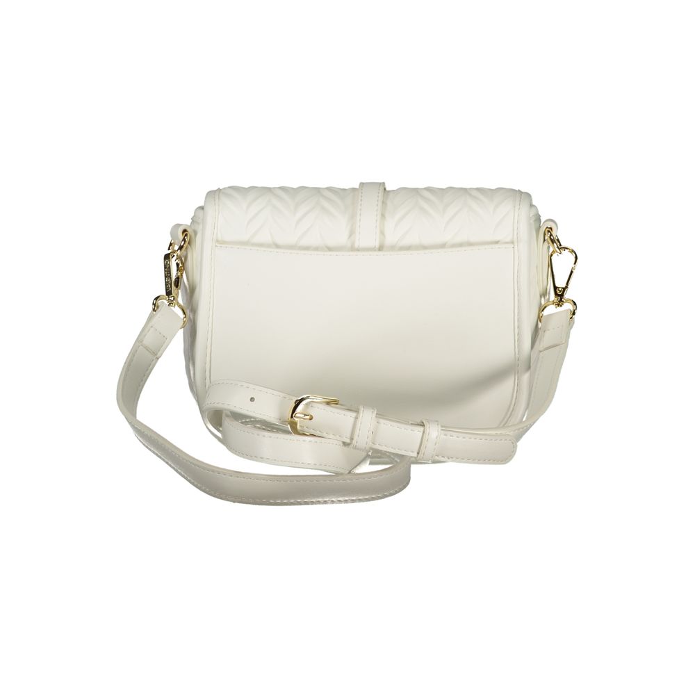Mario Valentino White Leather-Finish Handbag with Contrast Details