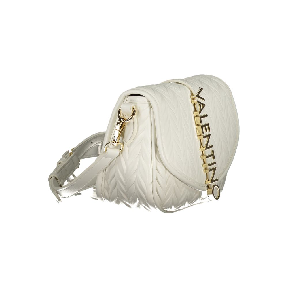 Mario Valentino White Leather-Finish Handbag with Contrast Details