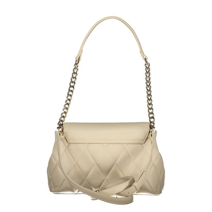Mario Valentino Beige Leather-Finish Chain Shoulder Bag with Twist Lock Closure
