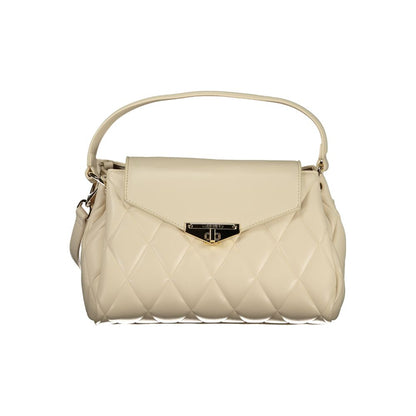 Mario Valentino Beige Leather-Finish Handbag with Elegant Detailing