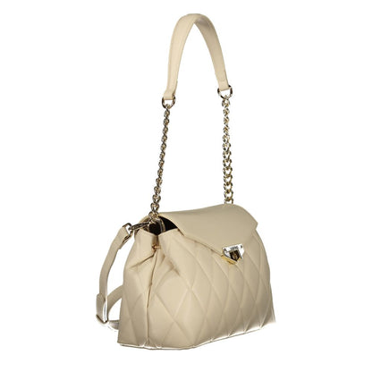 Mario Valentino Beige Leather-Finish Chain Shoulder Bag with Twist Lock Closure