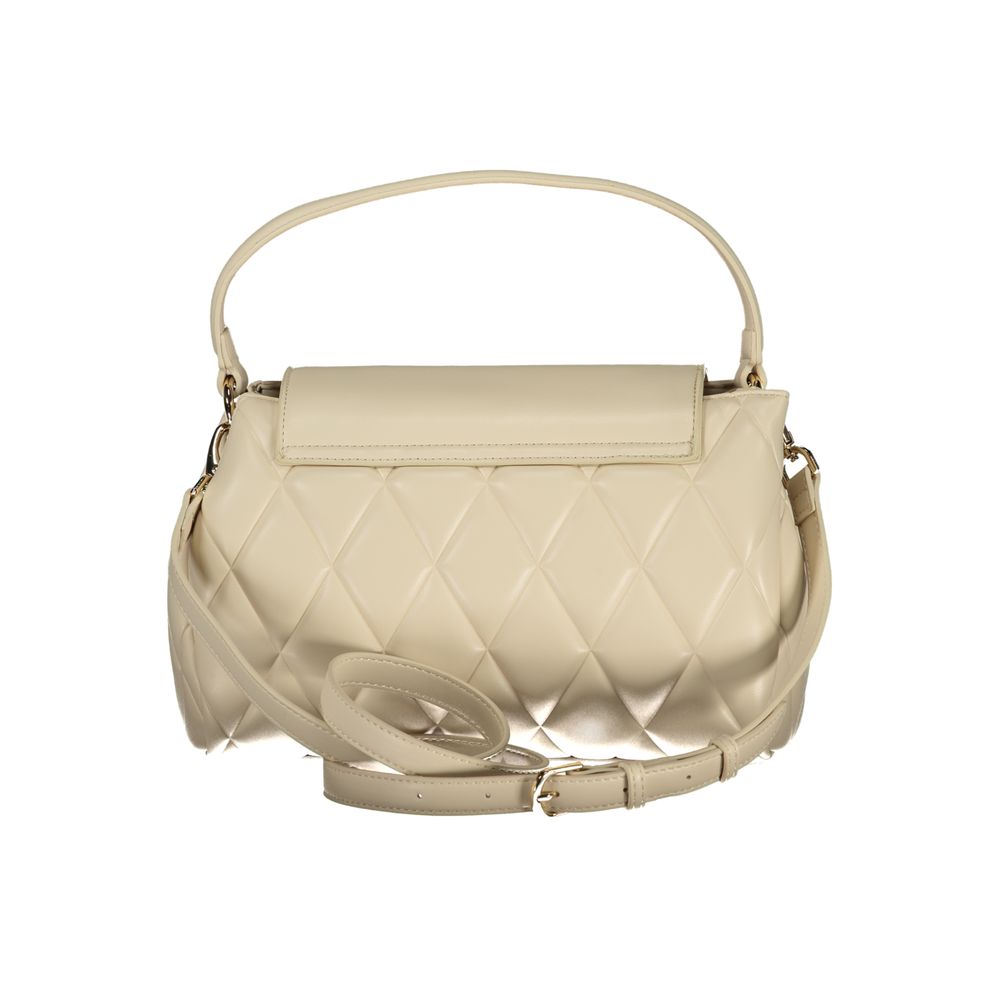 Mario Valentino Beige Leather-Finish Handbag with Elegant Detailing