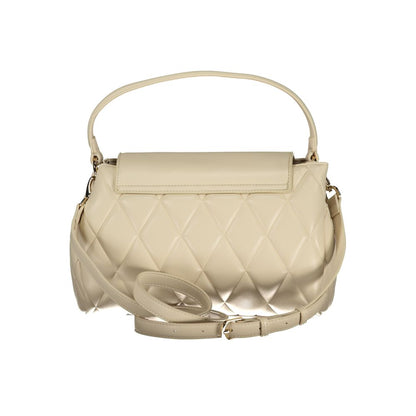 Mario Valentino Beige Leather-Finish Handbag with Elegant Detailing