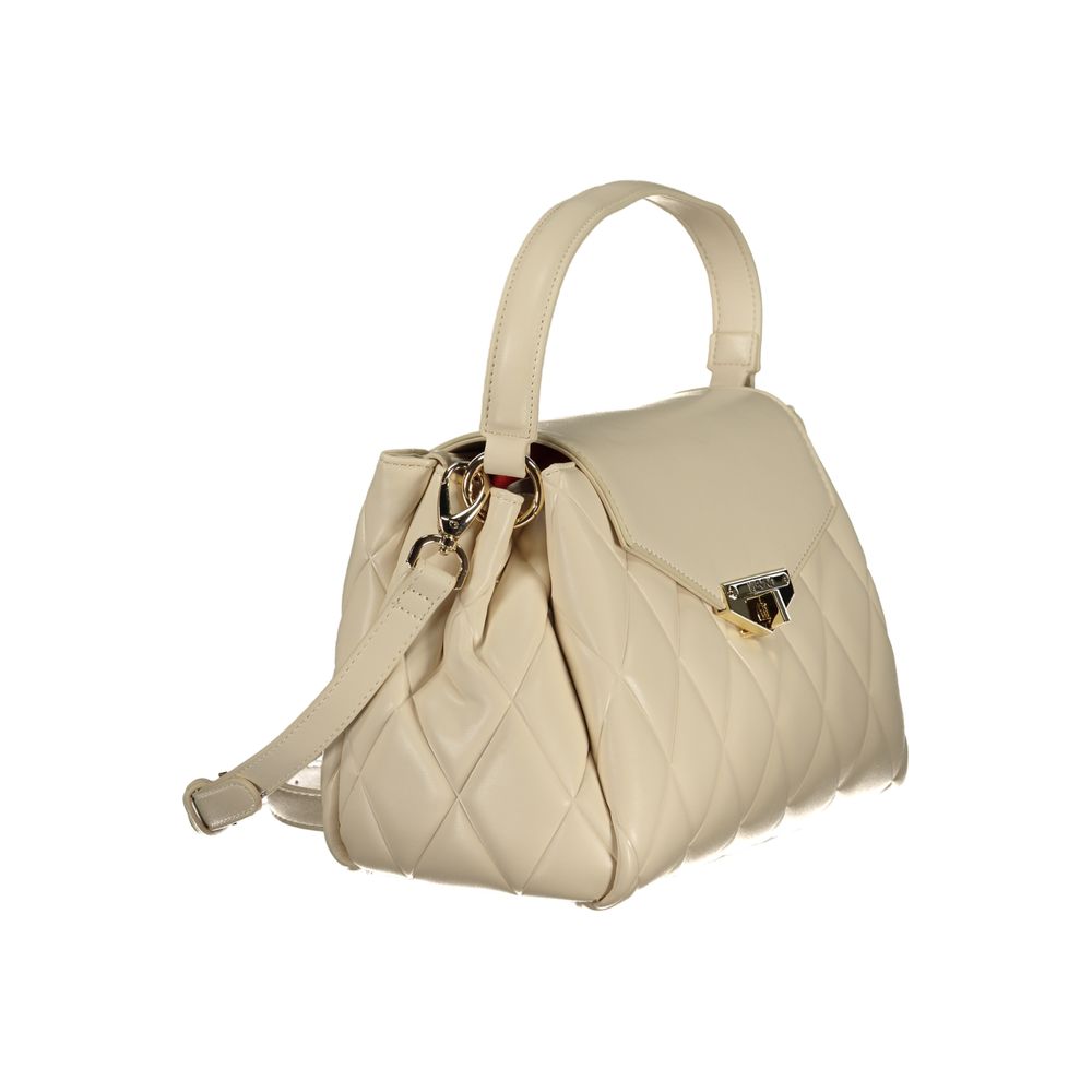 Mario Valentino Beige Leather-Finish Handbag with Elegant Detailing