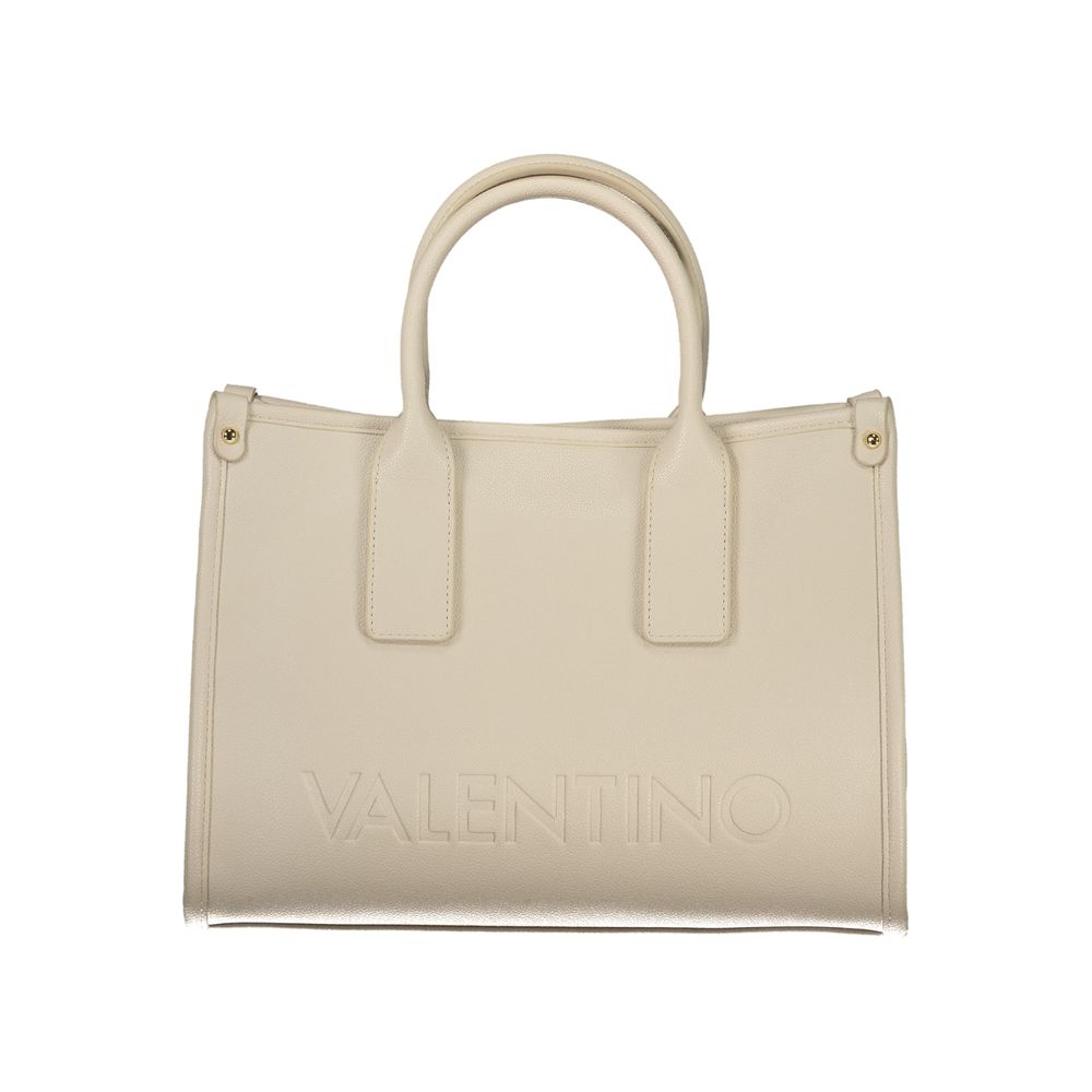 Mario Valentino Beige Leather-Finish Handbag with Adjustable Straps