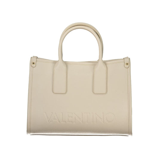 Mario Valentino Beige Leather-Finish Handbag with Adjustable Straps