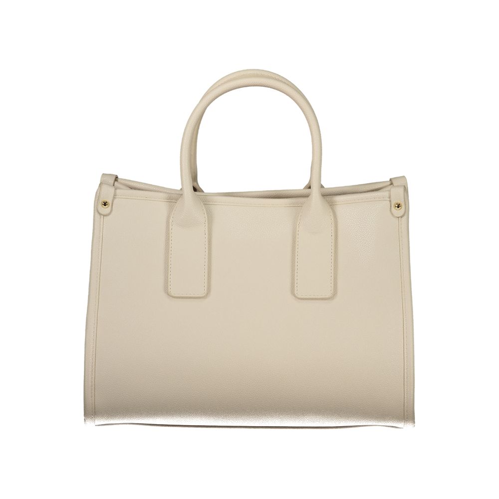 Mario Valentino Beige Leather-Finish Handbag with Adjustable Straps