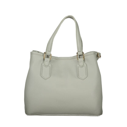 Mario Valentino Gray Leather-Finish Handbag with Adjustable Strap