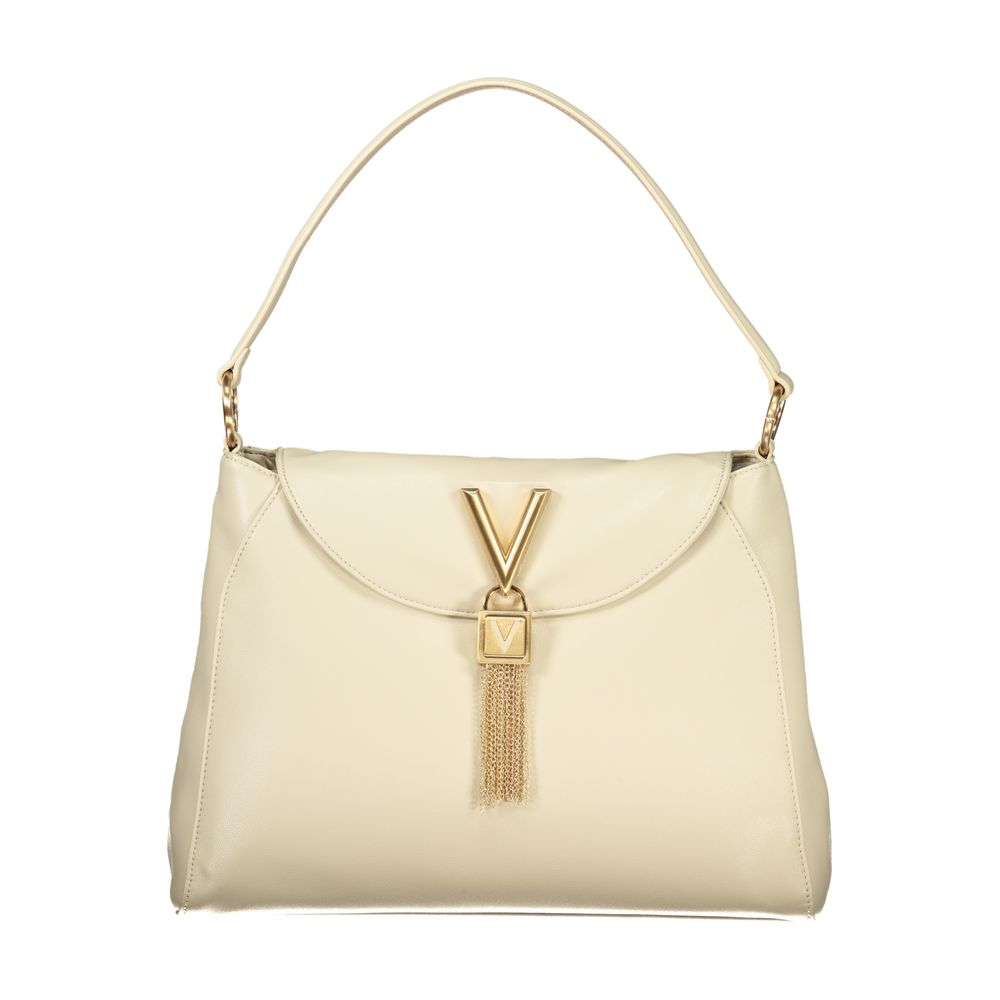 Mario Valentino Beige Leather-Finish Shoulder Bag with Contrasting Details