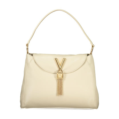 Mario Valentino Beige Leather-Finish Shoulder Bag with Contrasting Details