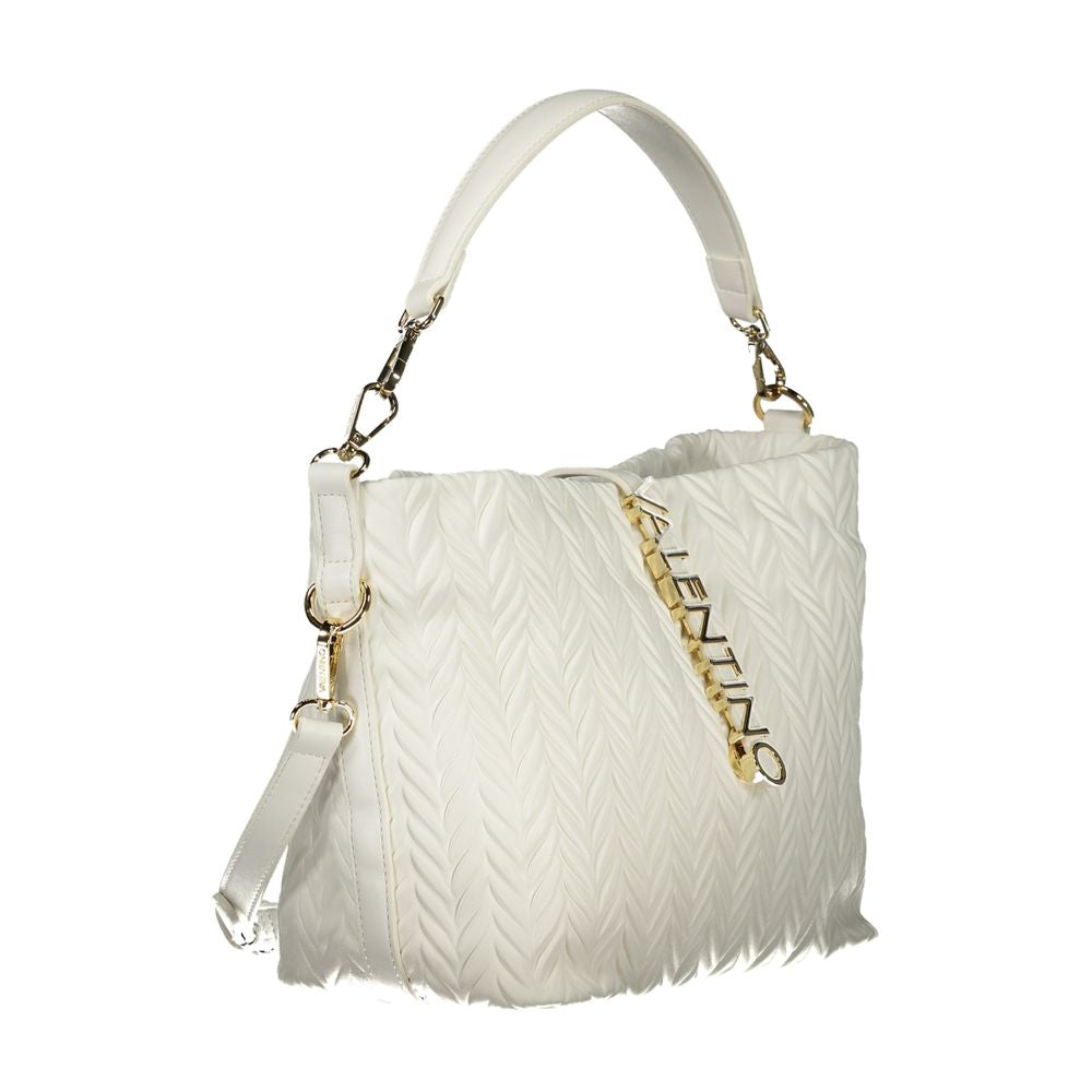 Mario Valentino White Leather-Finish Handbag with Snap Closure