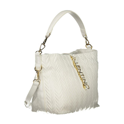 Mario Valentino White Leather-Finish Handbag with Snap Closure