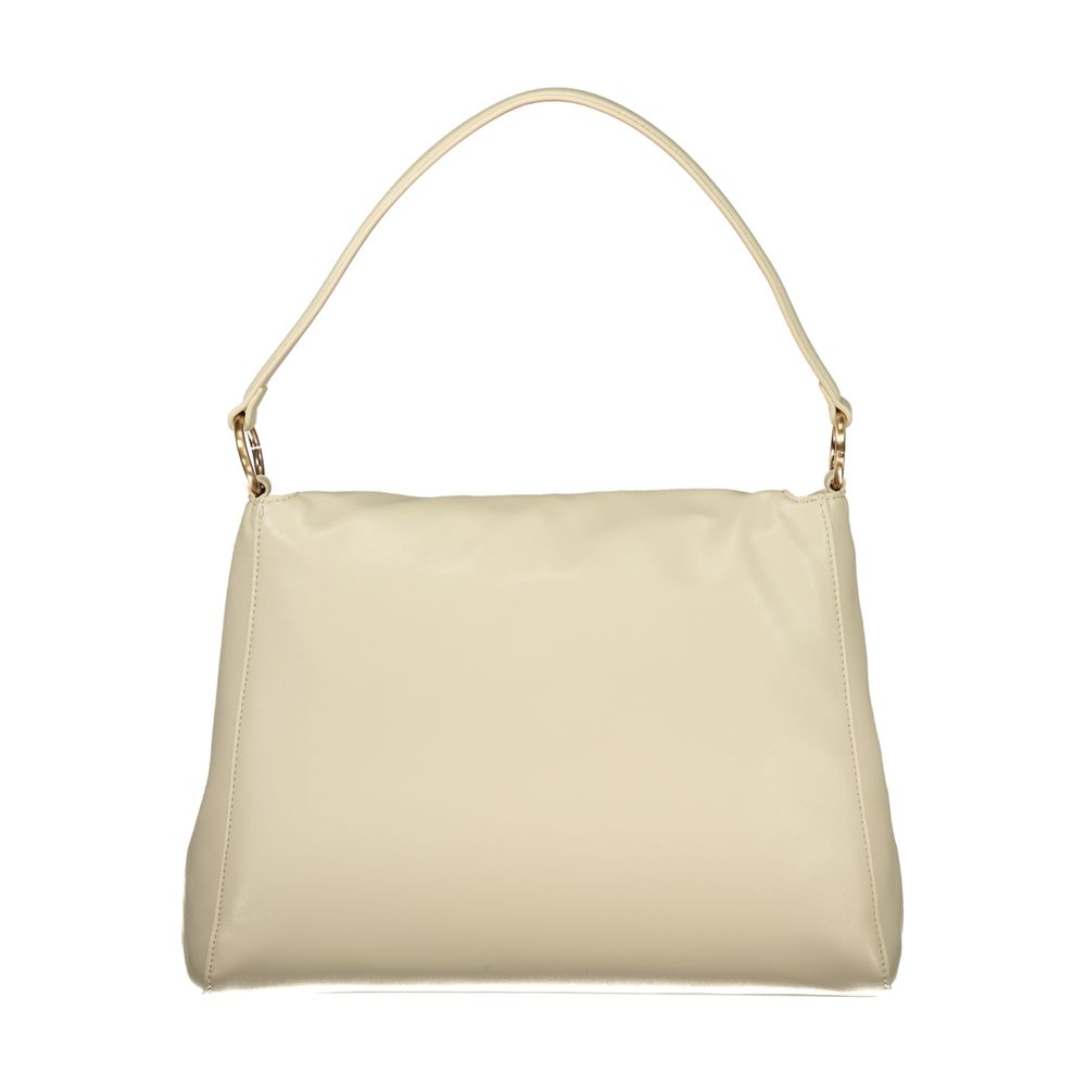 Mario Valentino Beige Leather-Finish Shoulder Bag with Contrasting Details