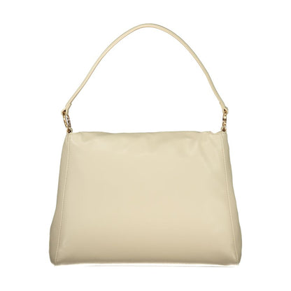 Mario Valentino Beige Leather-Finish Shoulder Bag with Contrasting Details