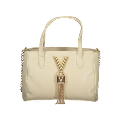 Mario Valentino Beige Leather-Finish Handbag with Adjustable Strap