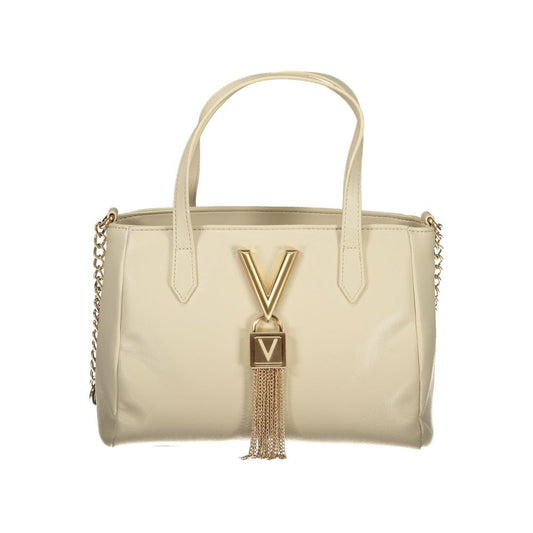Mario Valentino Beige Leather-Finish Handbag with Adjustable Strap