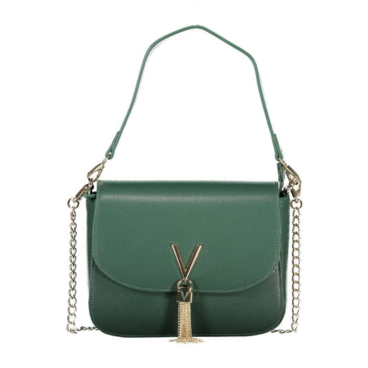 Mario Valentino Green Leather-Finish Handbag with Chain Detail