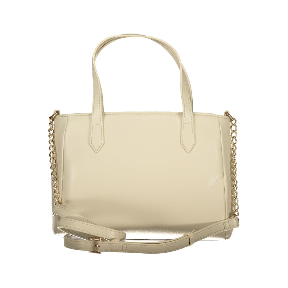 Mario Valentino Beige Leather-Finish Handbag with Adjustable Strap
