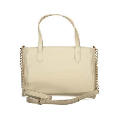 Mario Valentino Beige Leather-Finish Handbag with Adjustable Strap