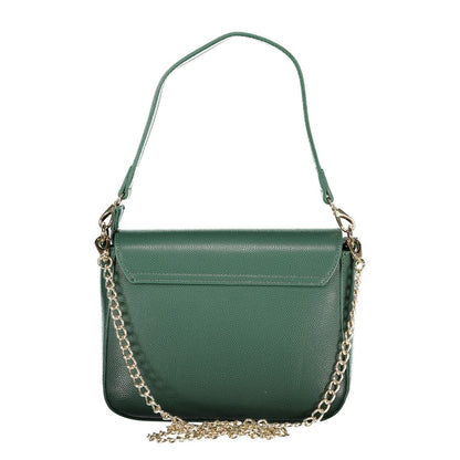 Mario Valentino Green Leather-Finish Handbag with Chain Detail