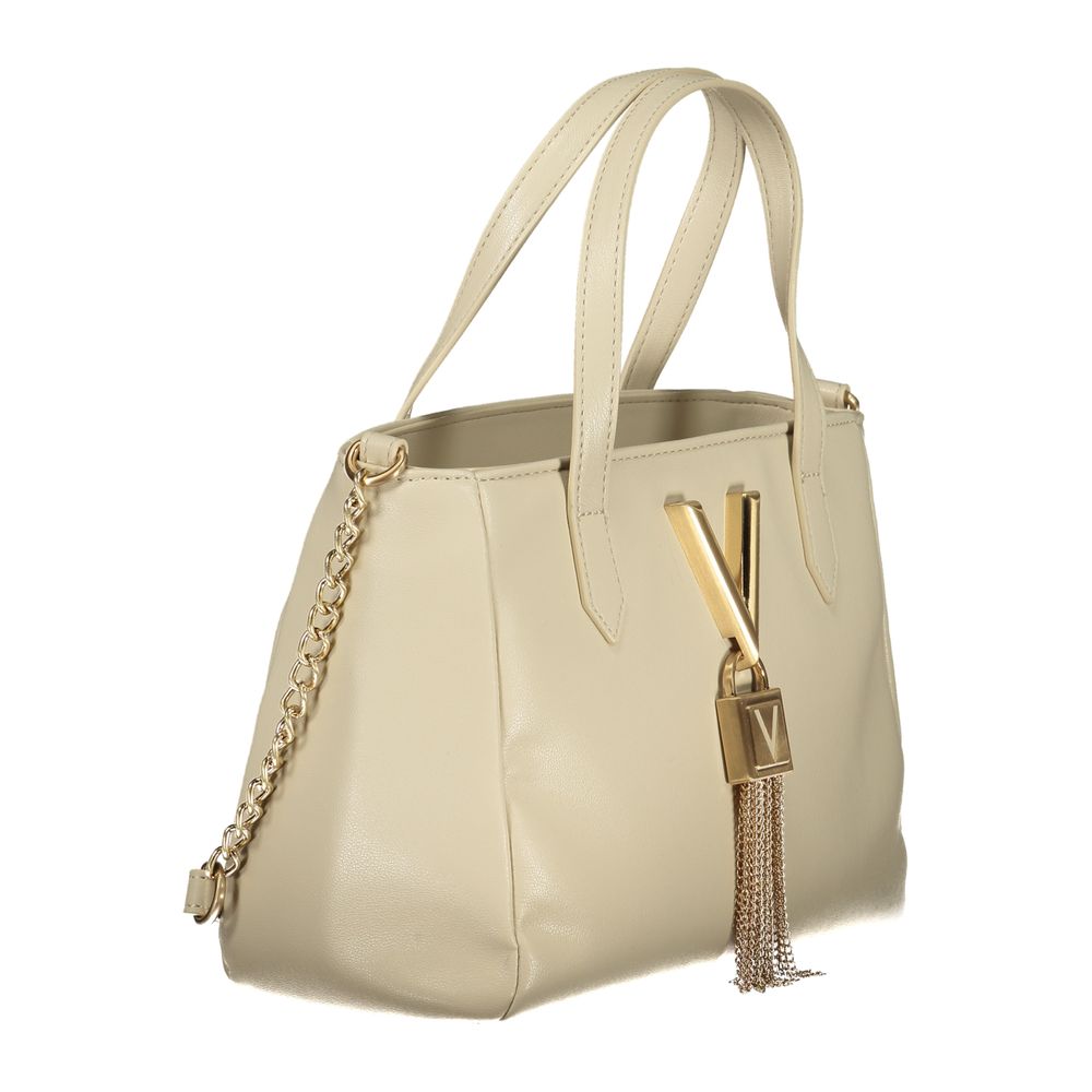 Mario Valentino Beige Leather-Finish Handbag with Adjustable Strap