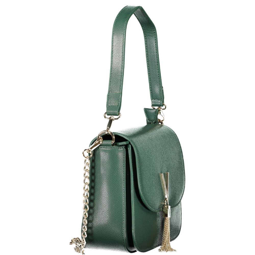 Mario Valentino Green Leather-Finish Handbag with Chain Detail