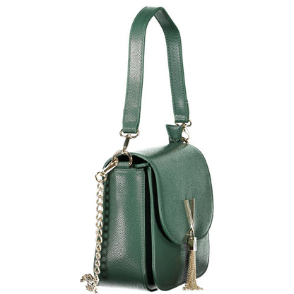 Mario Valentino Green Leather-Finish Handbag with Chain Detail