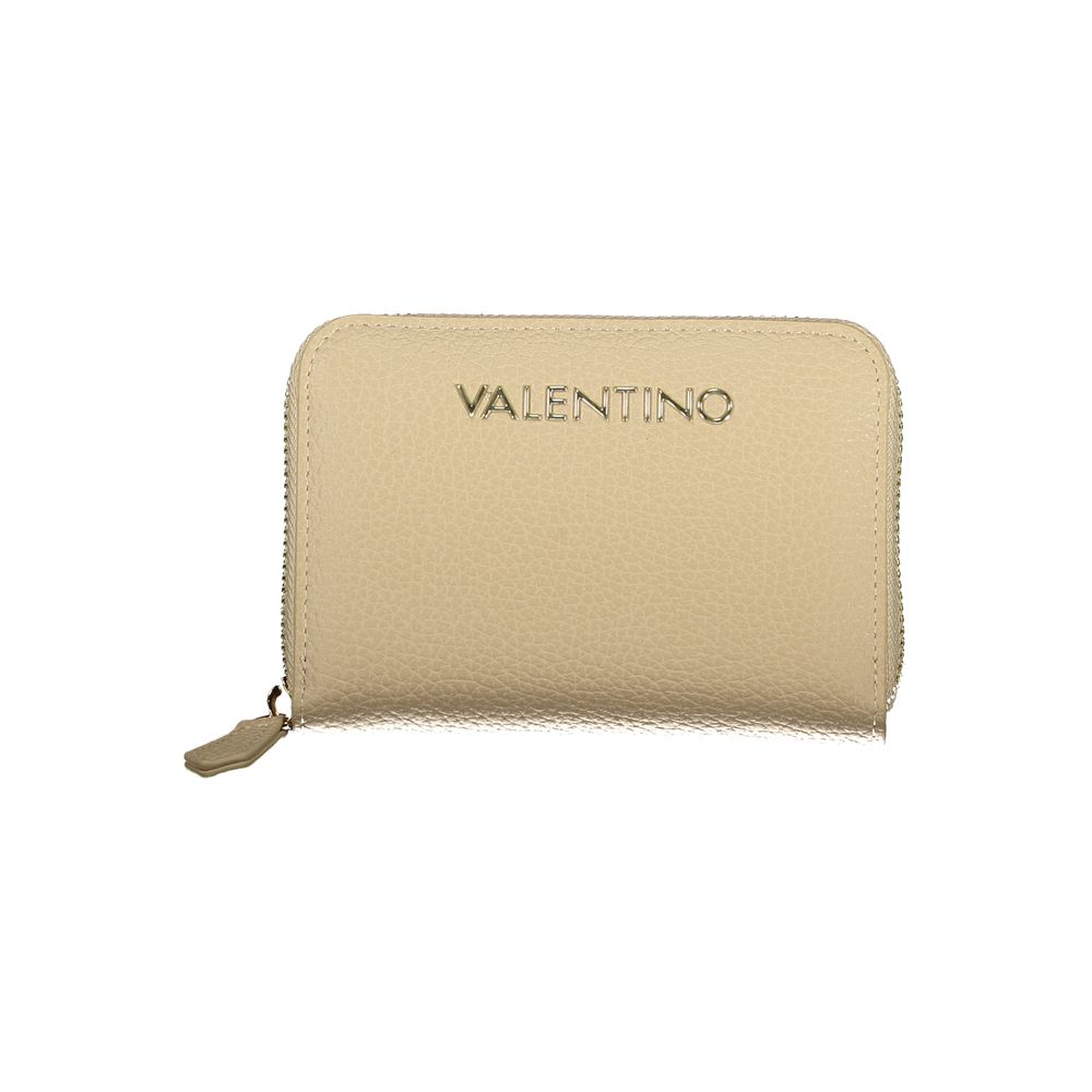 Mario Valentino Beige Leather-Finish Wallet with Zip Closure