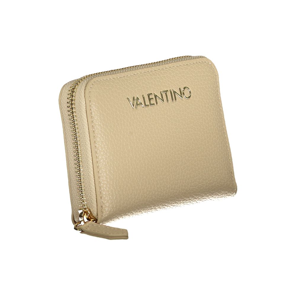 Mario Valentino Beige Leather-Finish Wallet with Zip Closure