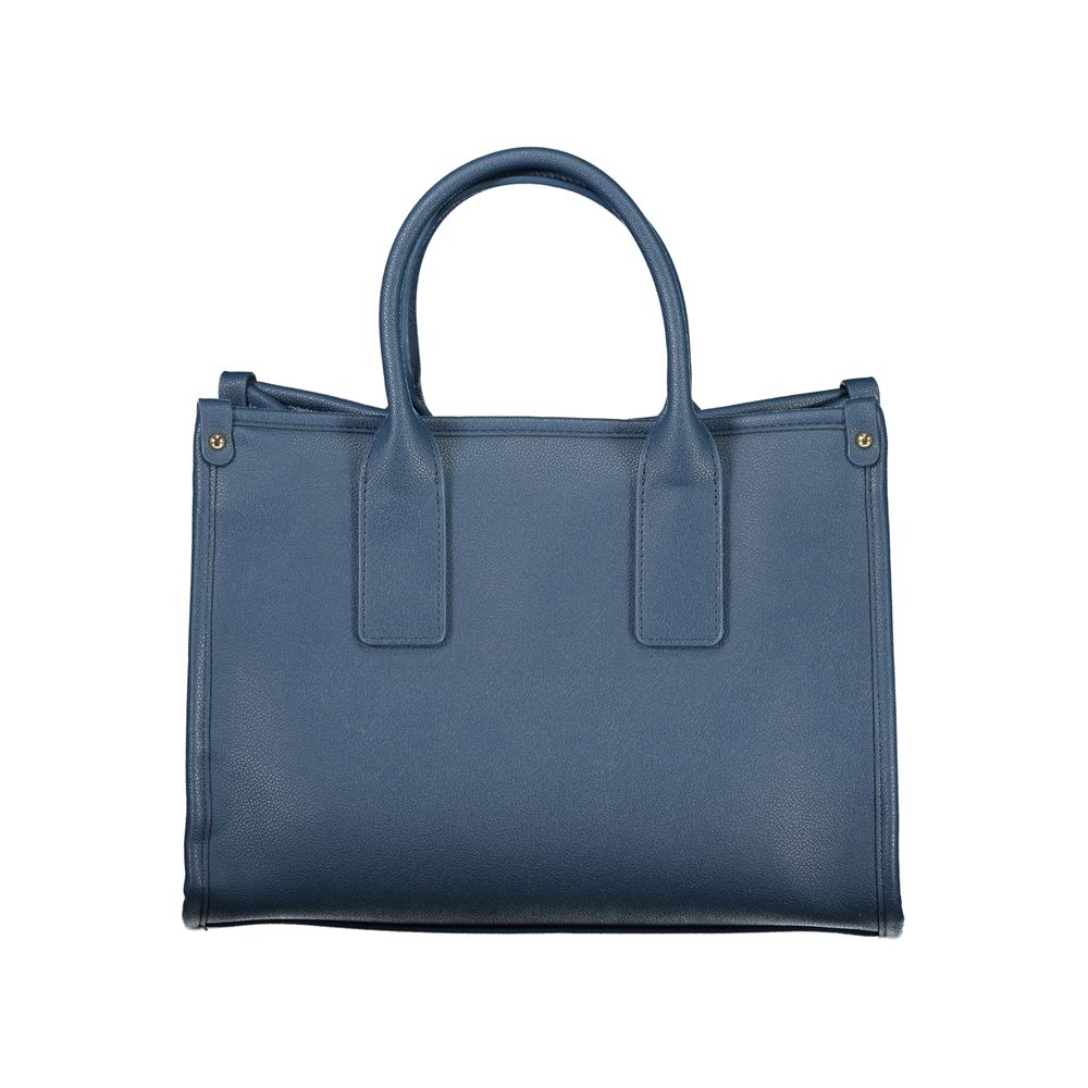 Mario Valentino Blue Leather-Finish Handbag with Dual Straps