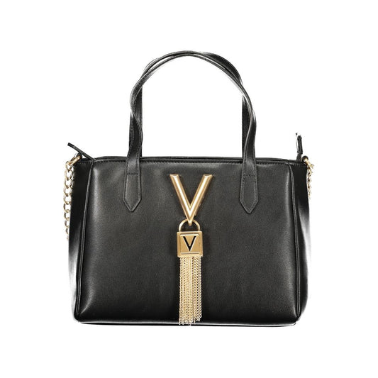 Mario Valentino Black Leather Handbag with Gold Accents