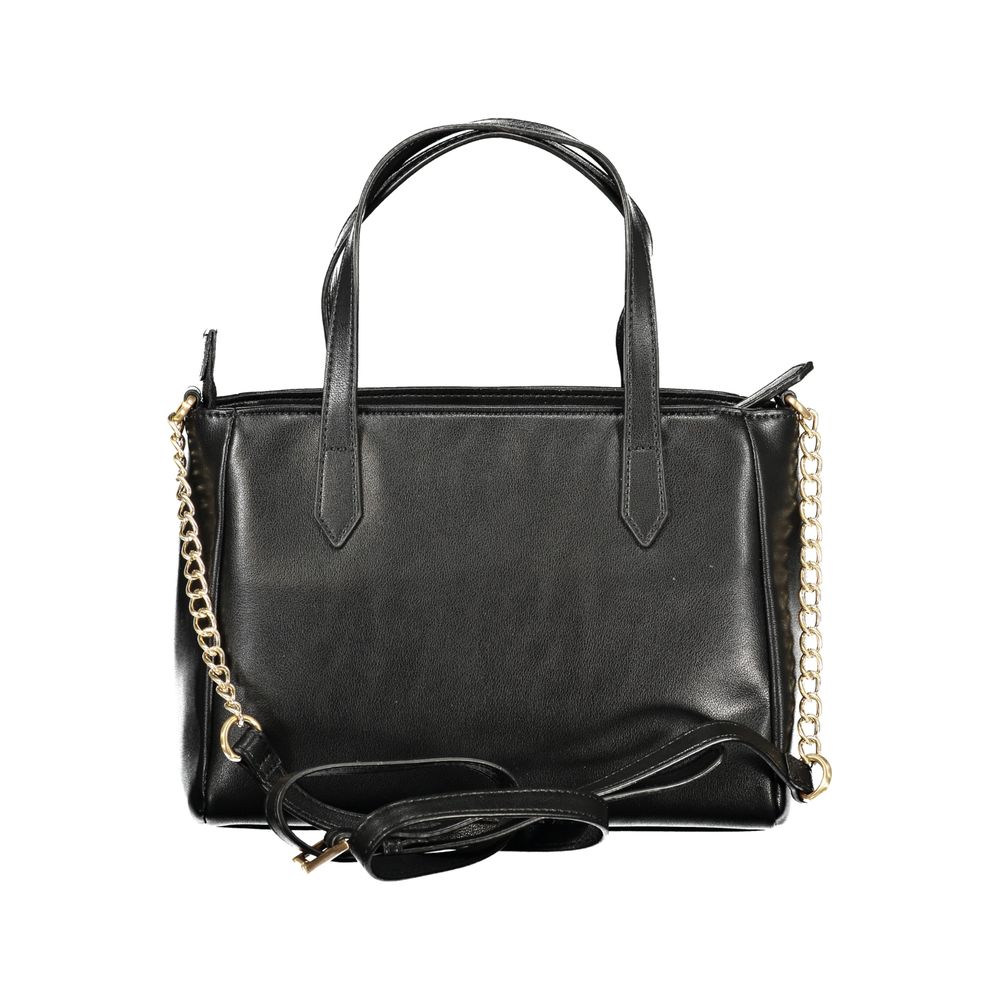 Mario Valentino Black Leather Handbag with Gold Accents