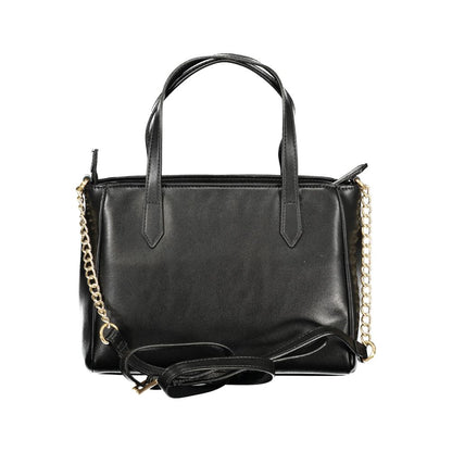 Mario Valentino Black Leather Handbag with Gold Accents