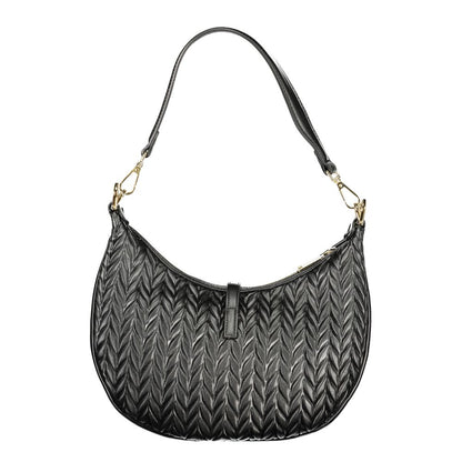 Mario Valentino Black Leather Shoulder Bag with Contrasting Details