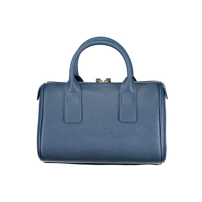 Mario Valentino Blue Leather-Finish Handbag with Dual Straps