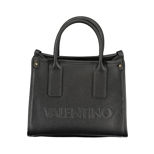 Mario Valentino Black Smooth Leather Handbag with Dual Straps