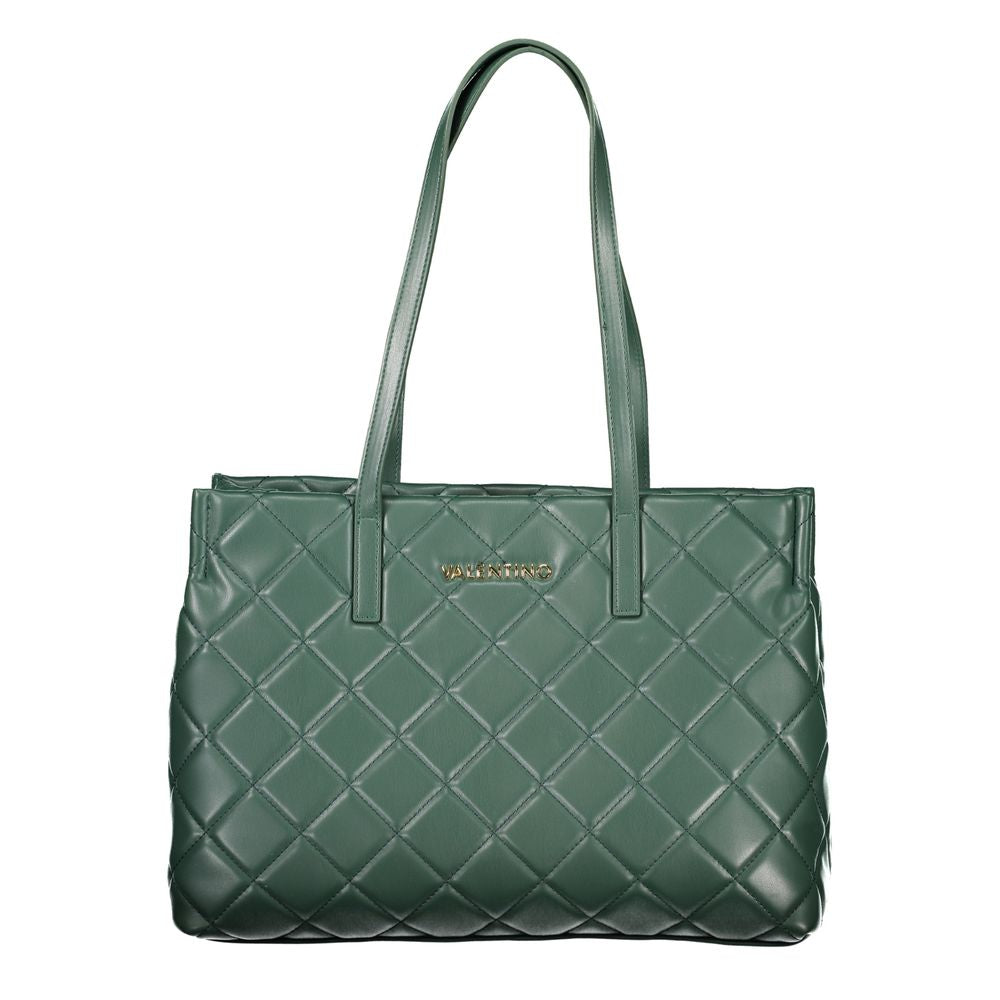 Mario Valentino Green Leather-Finish Handbag with Contrast Details