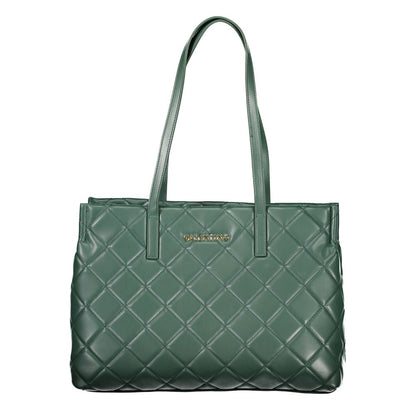 Mario Valentino Green Leather-Finish Handbag with Contrast Details