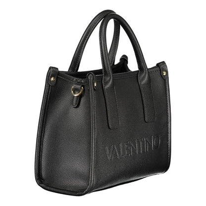 Mario Valentino Black Smooth Leather Handbag with Dual Straps