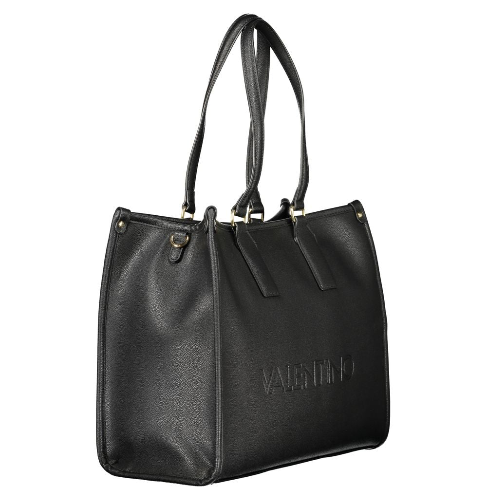 Mario Valentino Black Leather Handbag with Adjustable Straps