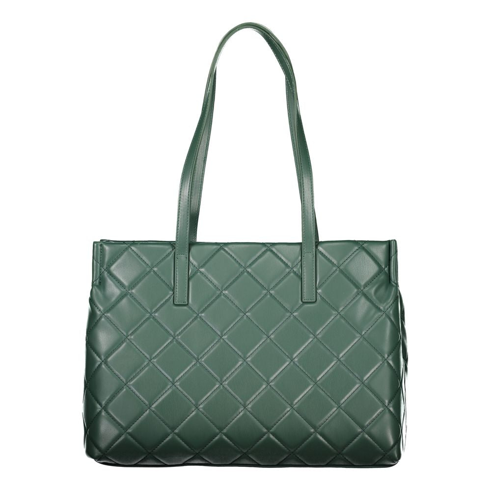 Mario Valentino Green Leather-Finish Handbag with Contrast Details